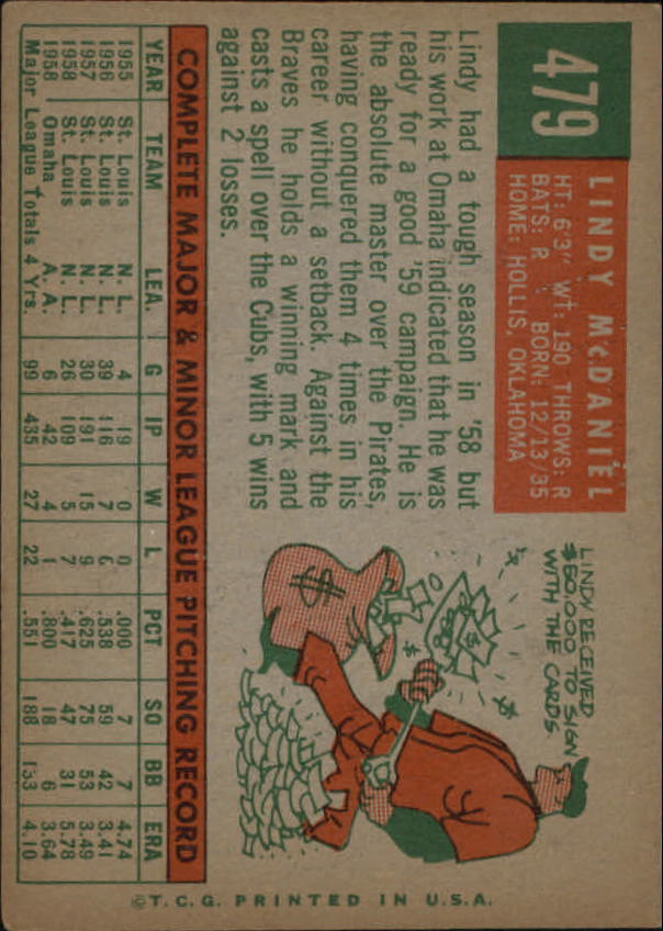 1959 Topps #479 Lindy McDaniel - NM