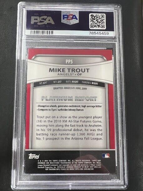 Mike Trout Los Angeles Angels 2010 Bowman Platinum Prospects #PP5 PSA Mint 9 J
