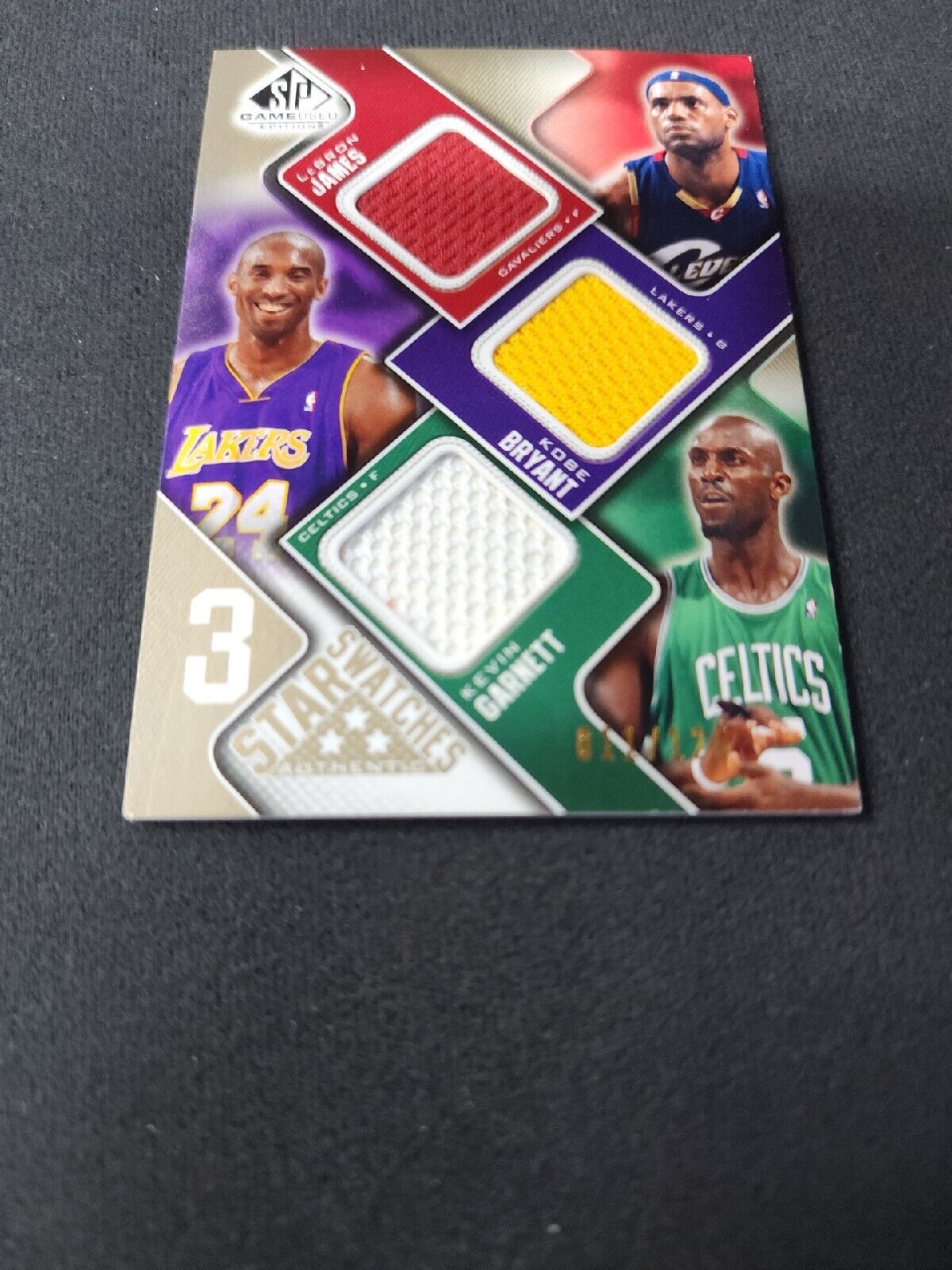 LEBRON JAMES KOBE BRYANT KEVIN GARNETT 2009 UPPER DECK 3 STAR SWATCHES SP #/125