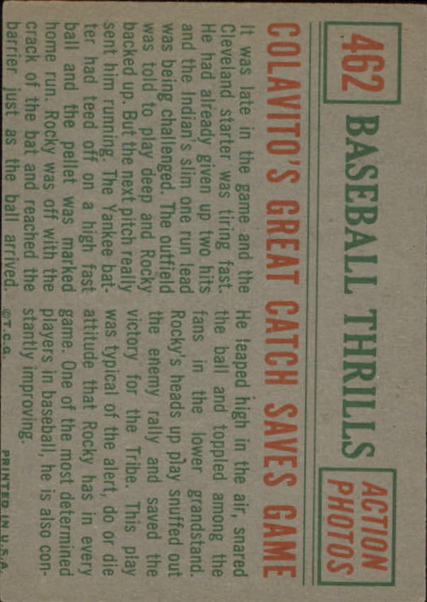 1959 Topps #462 Rocky Colavito BT Great Catch - NM