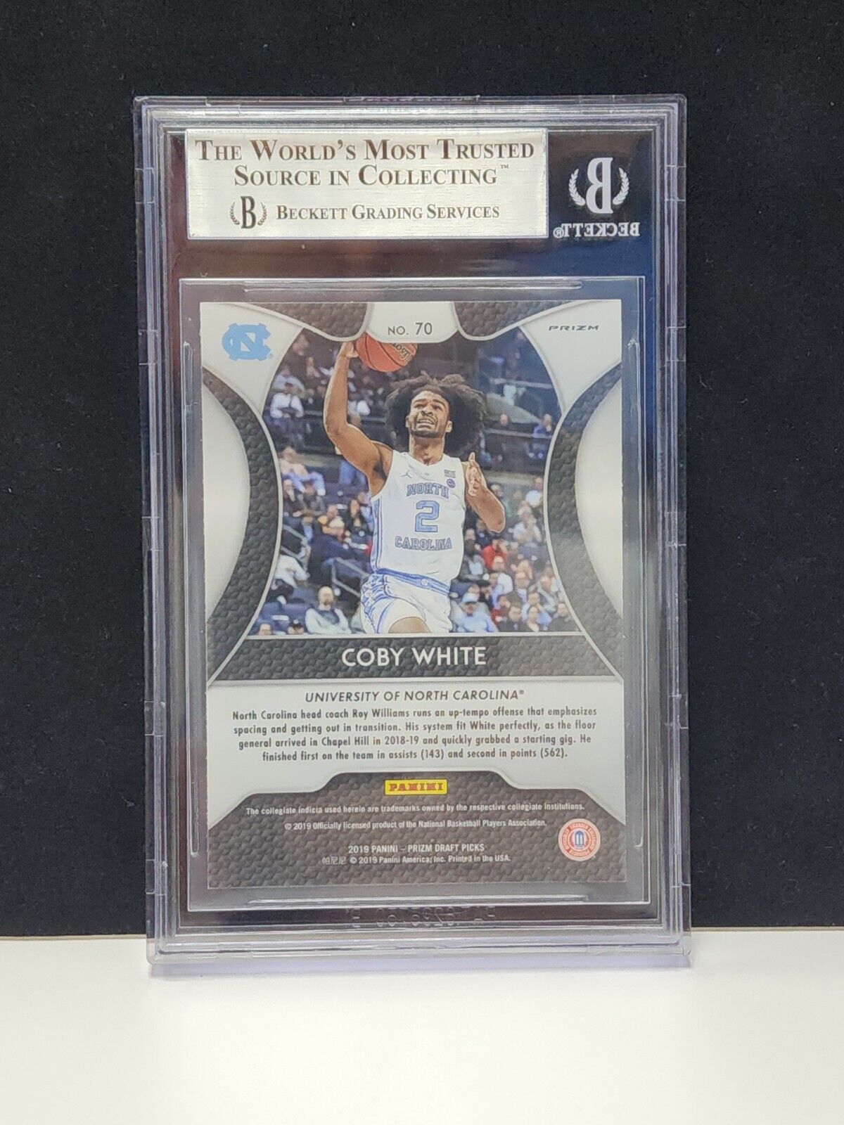 2019-20 Panini Prizm Draft Picks Prizms Pink Pulsar #70 Coby White BGS 8.5 Bulls