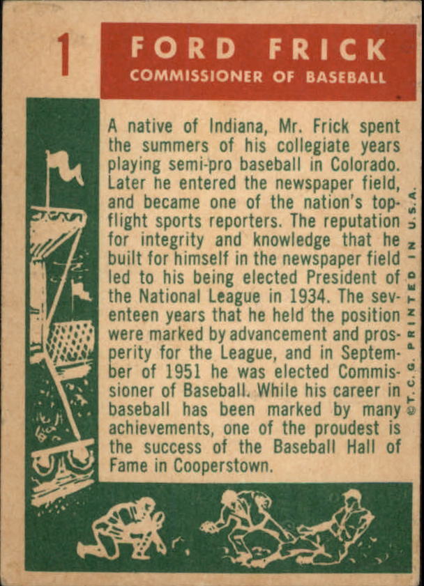 1959 Topps #1 Ford Frick COMM - Vg+