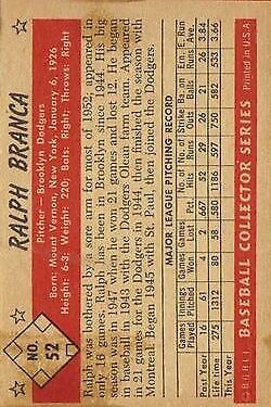 1953 Bowman Black and White #52 Ralph Branca - EX-MT