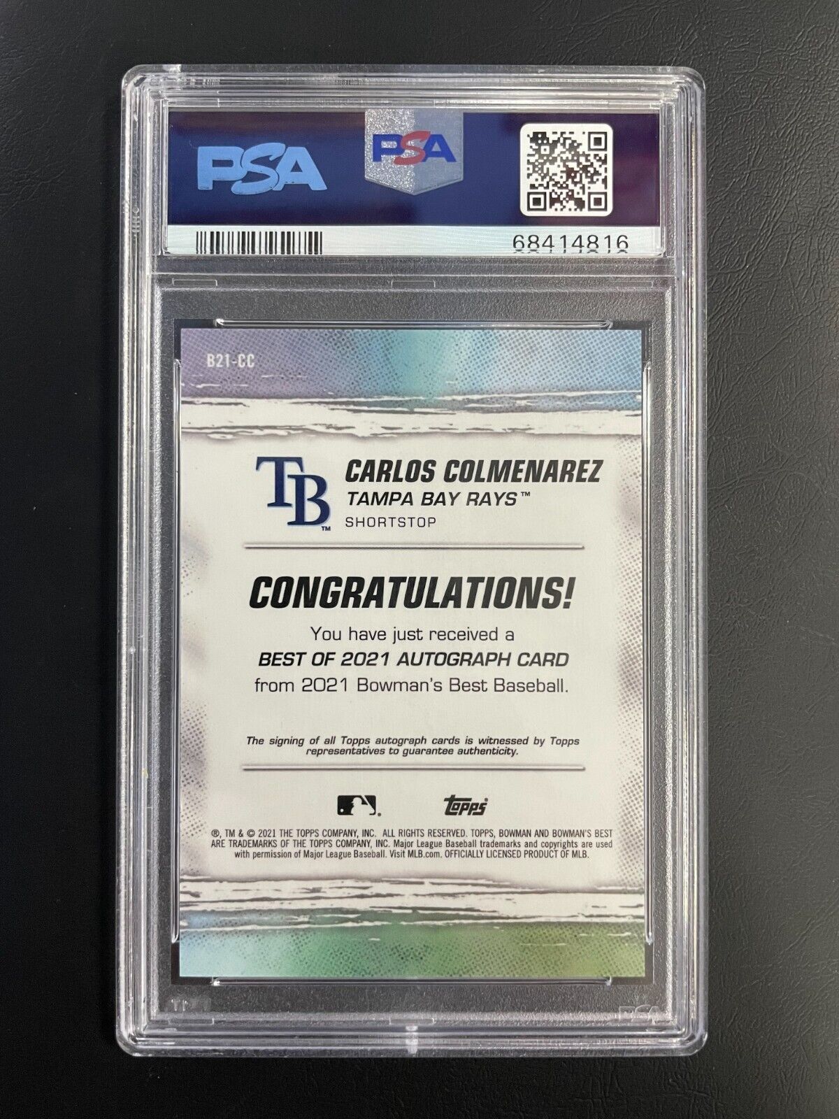 2021 Bowmans Best Carlos Colmenarez #B21-CC Best Of 2021 Auto Rays PSA 10