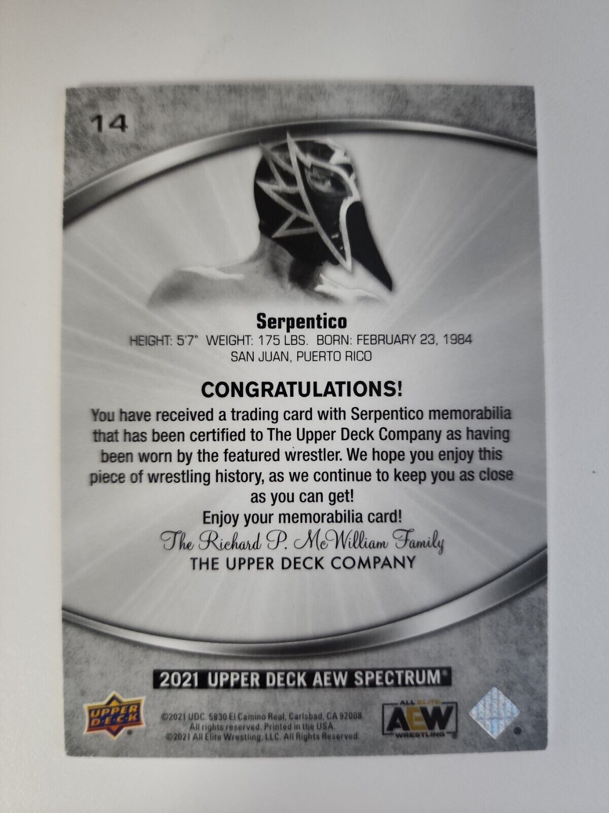 2021 Upper Deck AEW Spectrum Memorabilia Serpentico #14