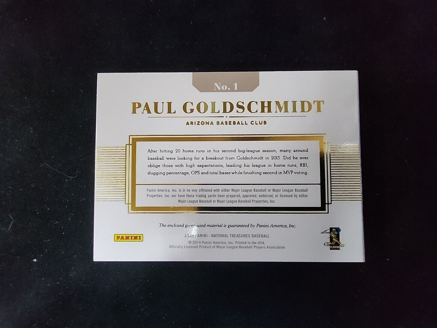 Paul Goldschmidt 2014 Panini National Treasures Star Booklet Jersey #'d/99 MVP