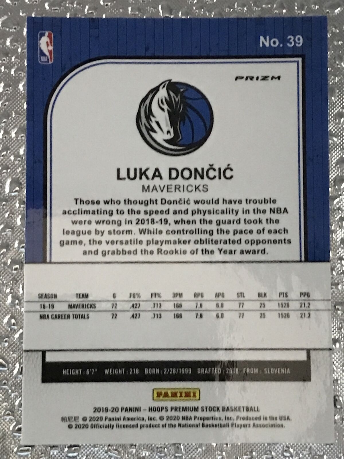 Luka Doncic PREMIUM STOCK SILVER PULSAR PRIZM 2019-20 NBA HOOPS #39 **