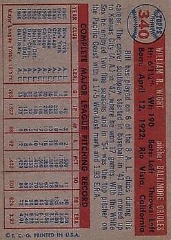 1957 Topps #340 Bill Wight - Vg+