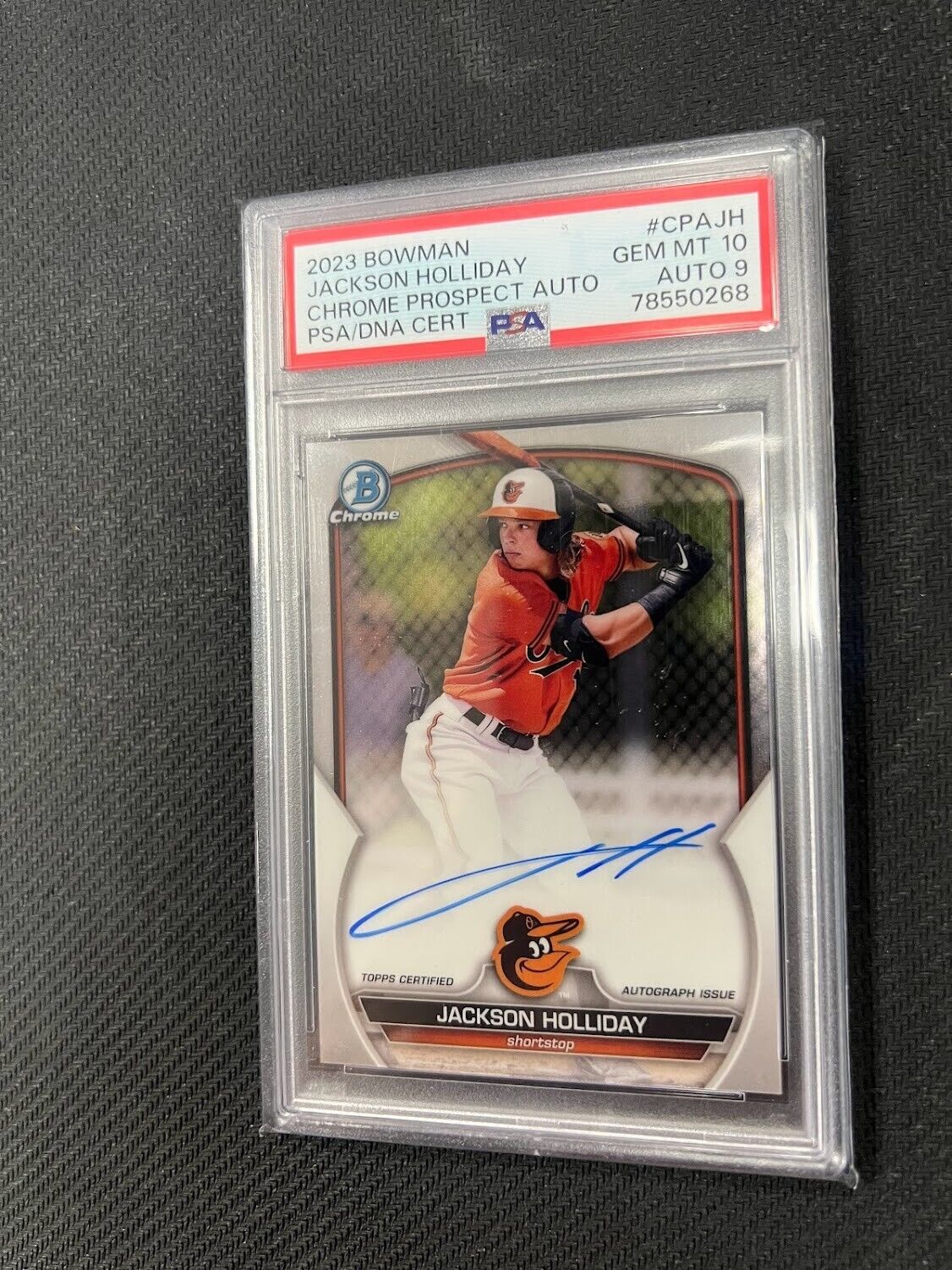 2023 Bowman Chrome Jackson Holliday #CPA-JH Prospect On Card Auto PSA 10 J