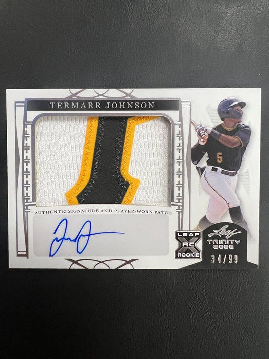 2022 Leaf Trinity Termarr Johnson Patch auto 34/99 Pirates 3 Color Patch J