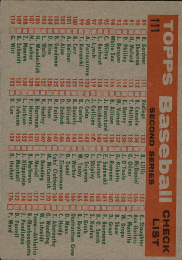 1959 Topps #111 Cincinnati Redlegs CL - Vg+