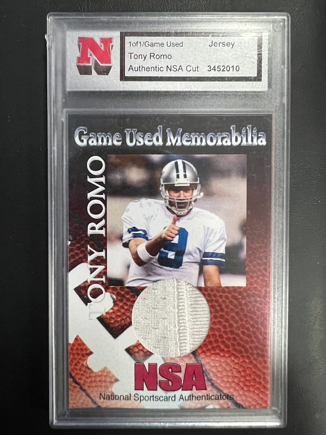 National Sportcard Authentication Tony Romo Game Used NSA Jersey patch 1/1 J