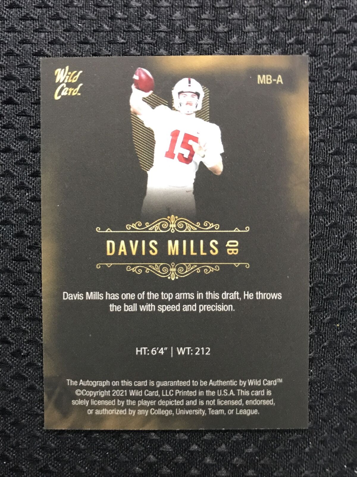 DAVIS MILLS 2021 WILD CARD MATTE PREMIER ROOKIE AUTO RC #MB-A