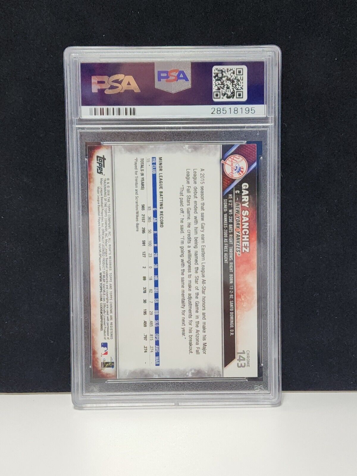 2016 Topps Chrome #143 Gary Sanchez Rookie RC PSA 10