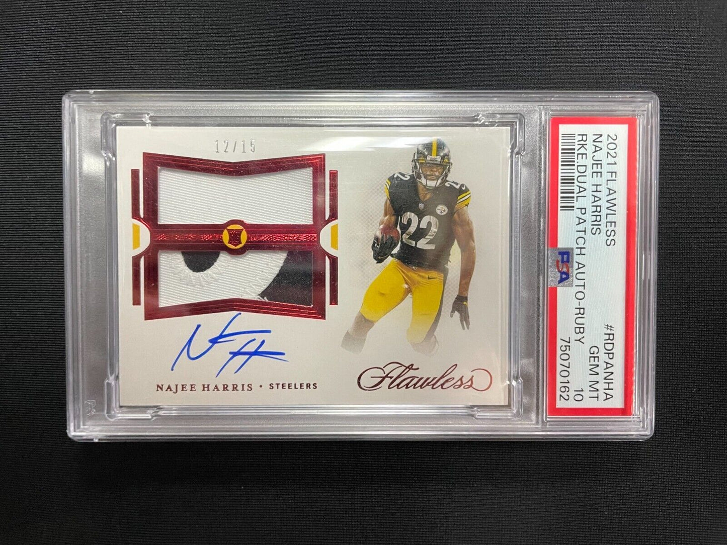 2021 Flawless Najee Harris RC Dual Patch Auto Ruby PSA Gem Mt 10 #'d/15