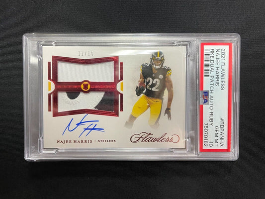 2021 Flawless Najee Harris RC Dual Patch Auto Ruby PSA Gem Mt 10 #'d/15