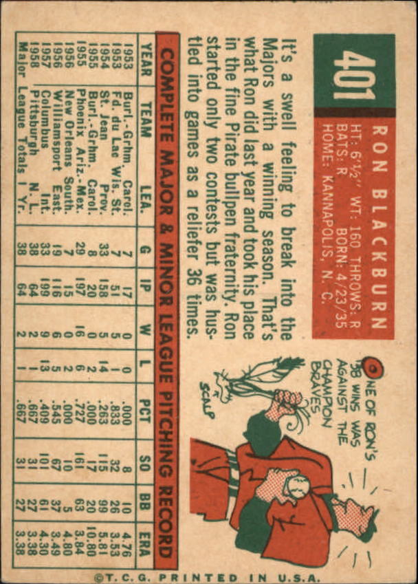 1959 Topps #401 Ron Blackburn - NM