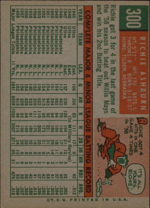 1959 Topps #300 Richie Ashburn - NM
