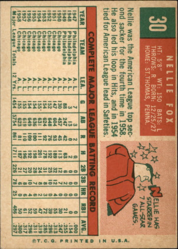 1959 Topps #30 Nellie Fox - Vg+