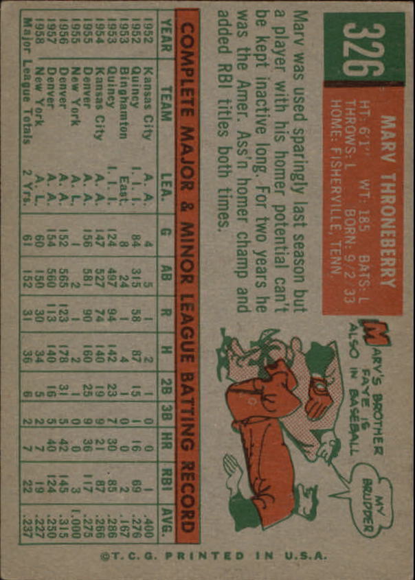 1959 Topps #326 Marv Throneberry - NM