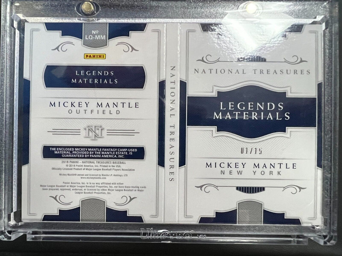 2018 National Treasures Mickey Mantle Legends Materials Booklet Quad Relic /15 J