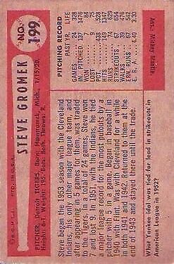 1954 Bowman #199 Steve Gromek - NM