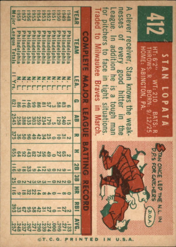1959 Topps #412 Stan Lopata - NM