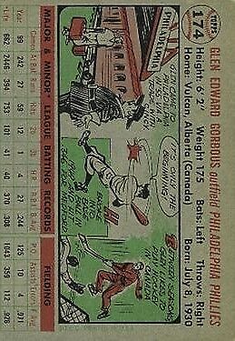 1956 Topps #174 Glen Gorbous RC - NM