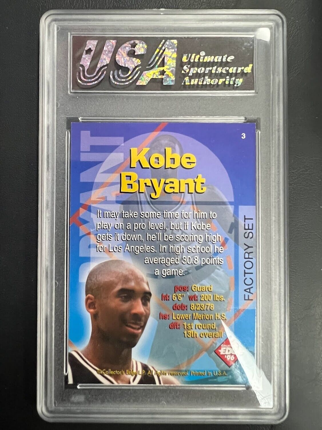 USA 10.0 GEM MINT 1996-97 KOBE BRYANT COLL EDGE RADICAL RECRUITS FACTORY #3 J