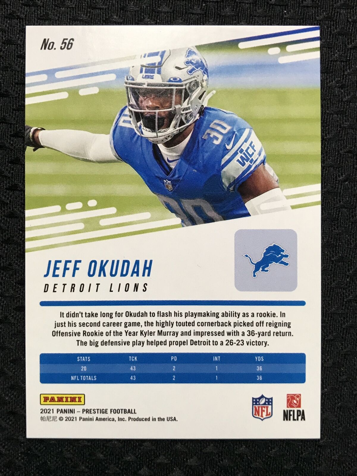 2021 Panini Prestige Xtra Points Premium Gold /99 Jeff Okudah #56