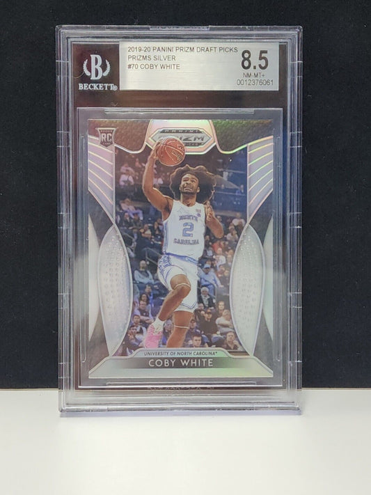 2019-20 Prizm Draft Picks Coby White Silver Prizm Rookie Card RC #70 Beckett 8.5