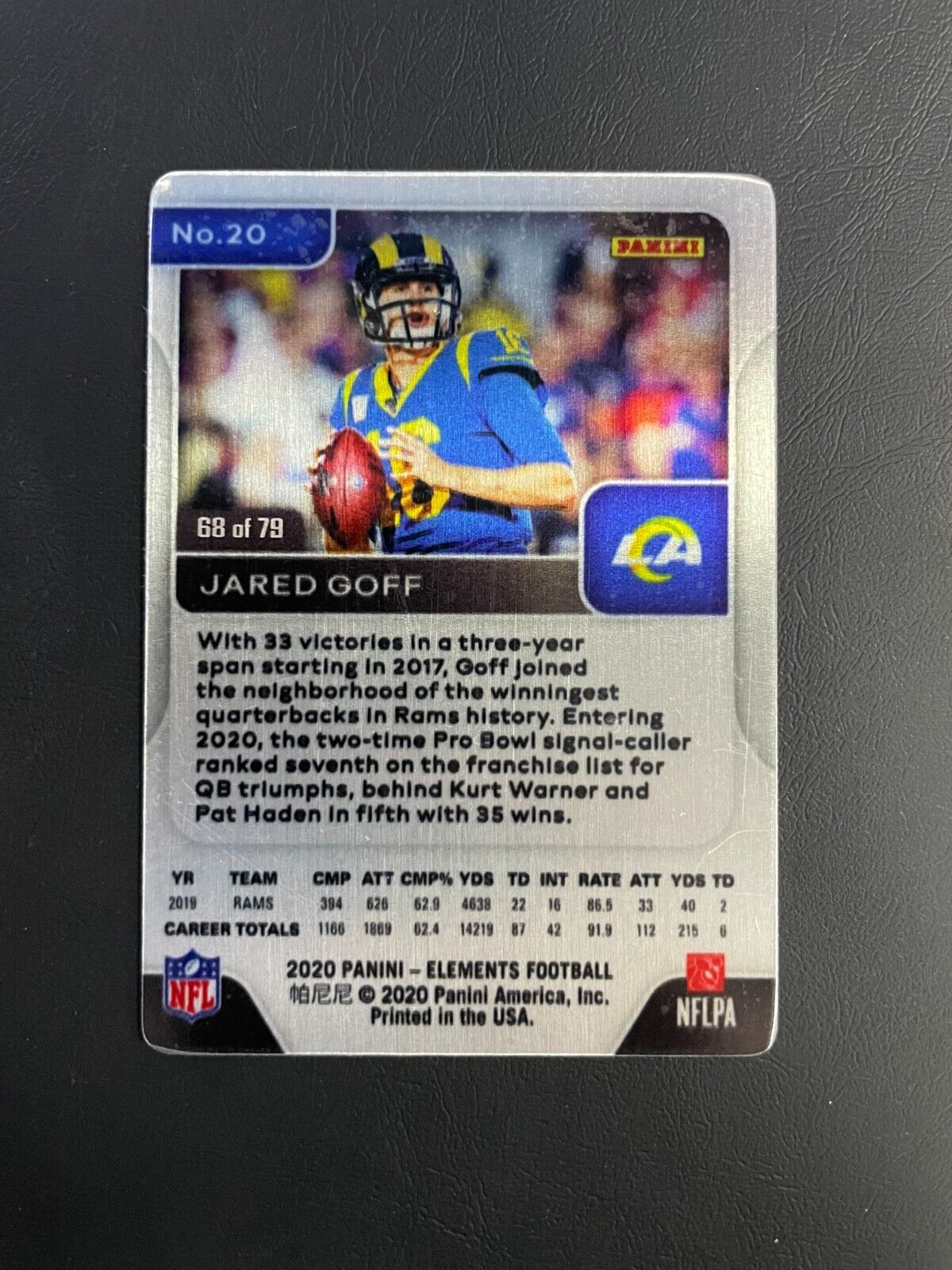 2020 Panini Elements Gold Metal JARED GOFF w/Peel /79 Los Angeles Rams
