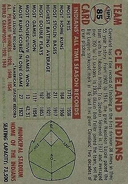1956 Topps #85A Cleveland Indians TC Centered - Vg+
