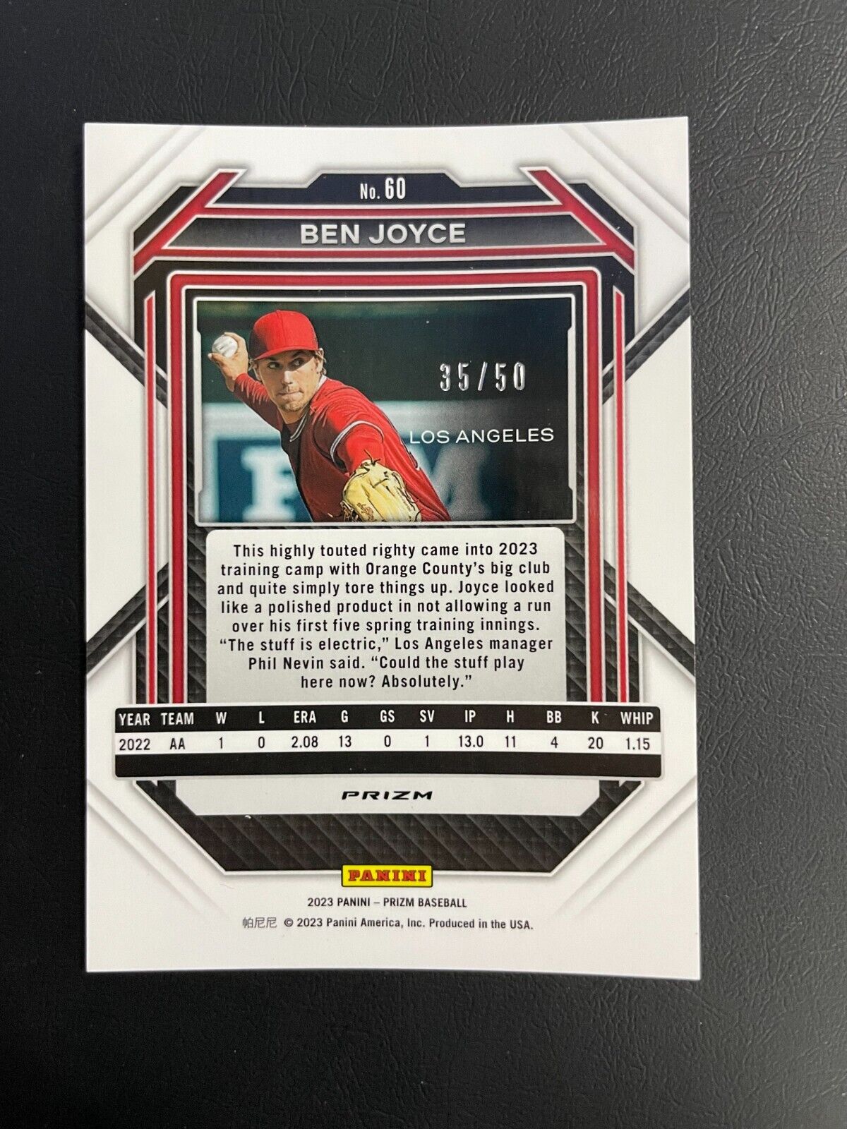 2023 Prizm Ben Joyce #60 Orange Wave Prizm Parallel /50 Los Angeles Angels