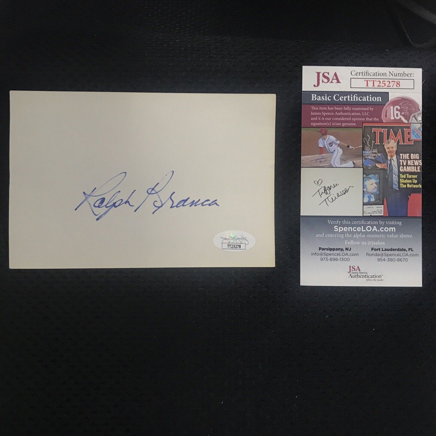 Ralph Branca d'2016 Signed 4x6 Index Card 1944-53 Brooklyn Dodgers JSA