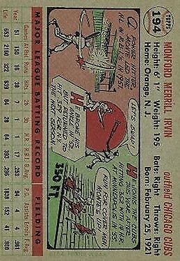 1956 Topps #194 Monte Irvin - Vg+