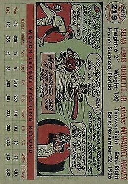 1956 Topps #219 Lew Burdette - Vg+