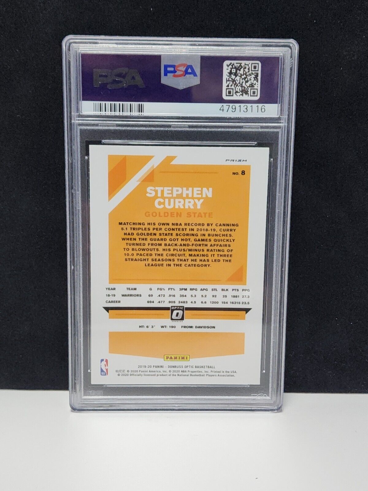 Stephen Curry 2019 Panini Donruss Optic Blue Velocity Basketball Card #8 PSA 10