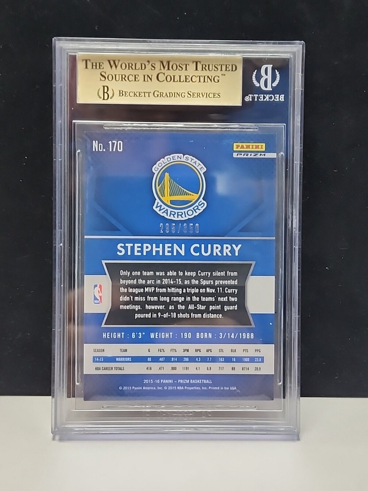 2015-16 Stephen Curry Panini Prizm Ruby Wave BGS 9.5 #170 /350