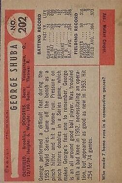 1954 Bowman #202 George Shuba - NM