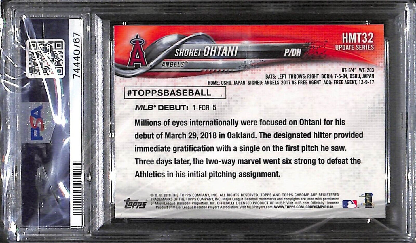 2018 TOPPS CHROME UPDATE #HMT32 SHOHEI OHTANI RC ANGELS ROOKIE DEBUT PSA 10 GEM!