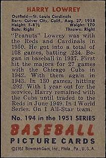 1951 Bowman #194 Peanuts Lowrey - VG