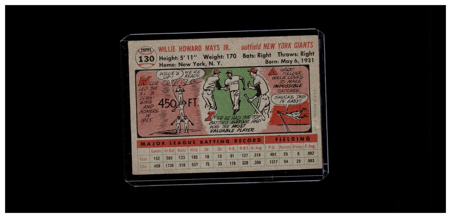 1956 Topps #130a Willie Mays Gray Back HOF 500 hr run club New York giants