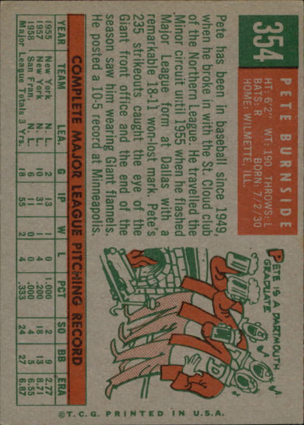 1959 Topps #354 Pete Burnside - NM