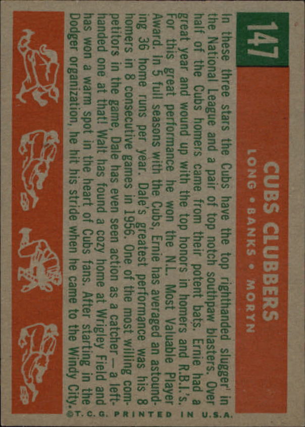 1959 Topps #147 Cubs Clubbers Dale Long Ernie Banks Walt Moryn - Vg+