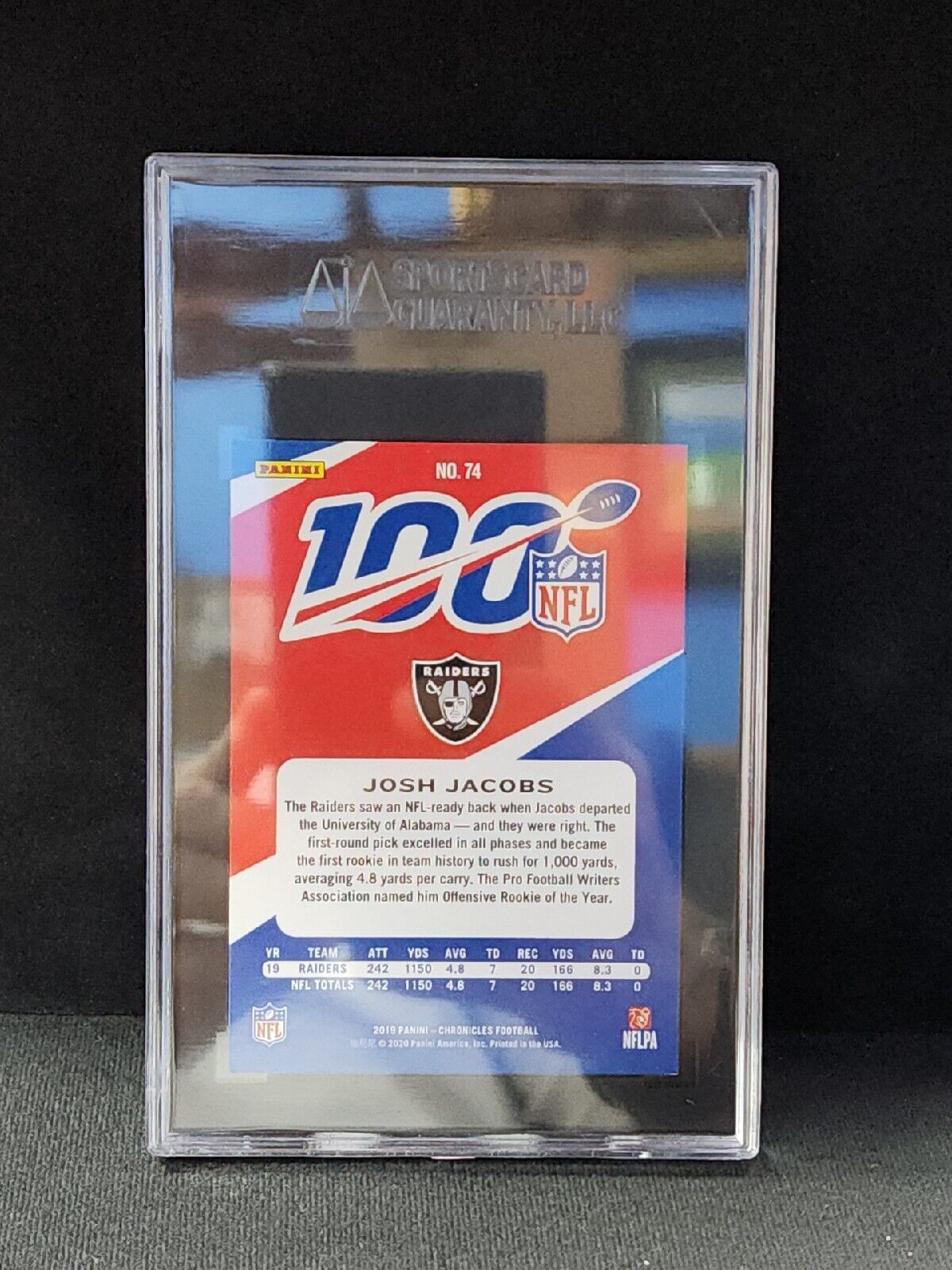 JOSH JACOBS 2019 CHRONICLES 100 YEARS ROOKIE #74 RAIDERS RC SGC 9