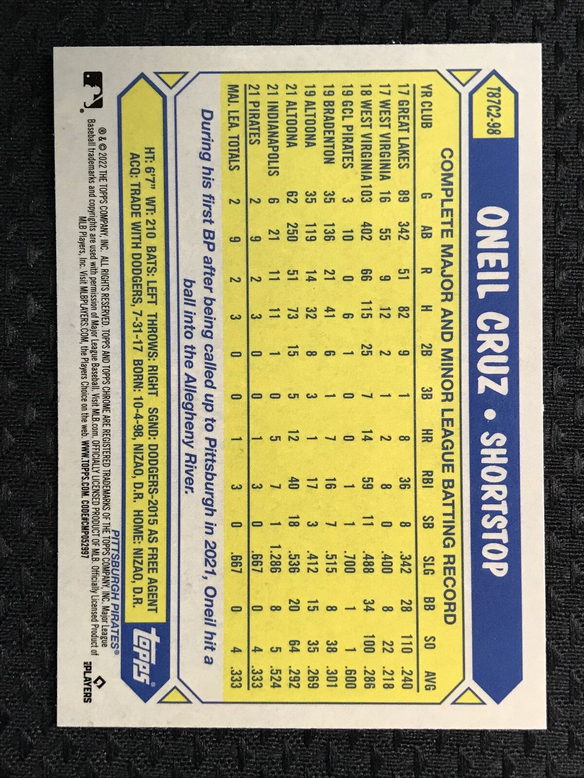2022 Topps Chrome ONEIL CRUZ Mojo 35th Anniversary Rookie #T87C2-98 **