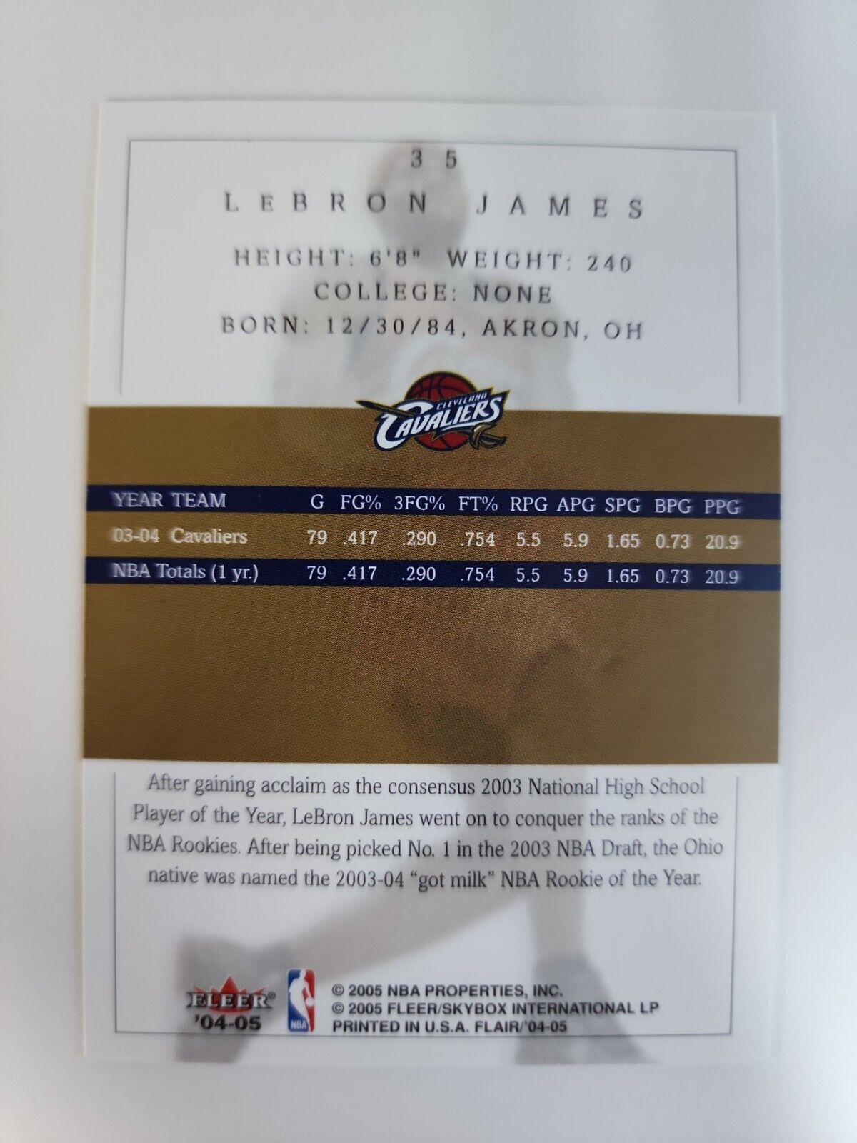 LEBRON JAMES 2004-05 NBA Flair Basketball Card #35 CAVALIERS