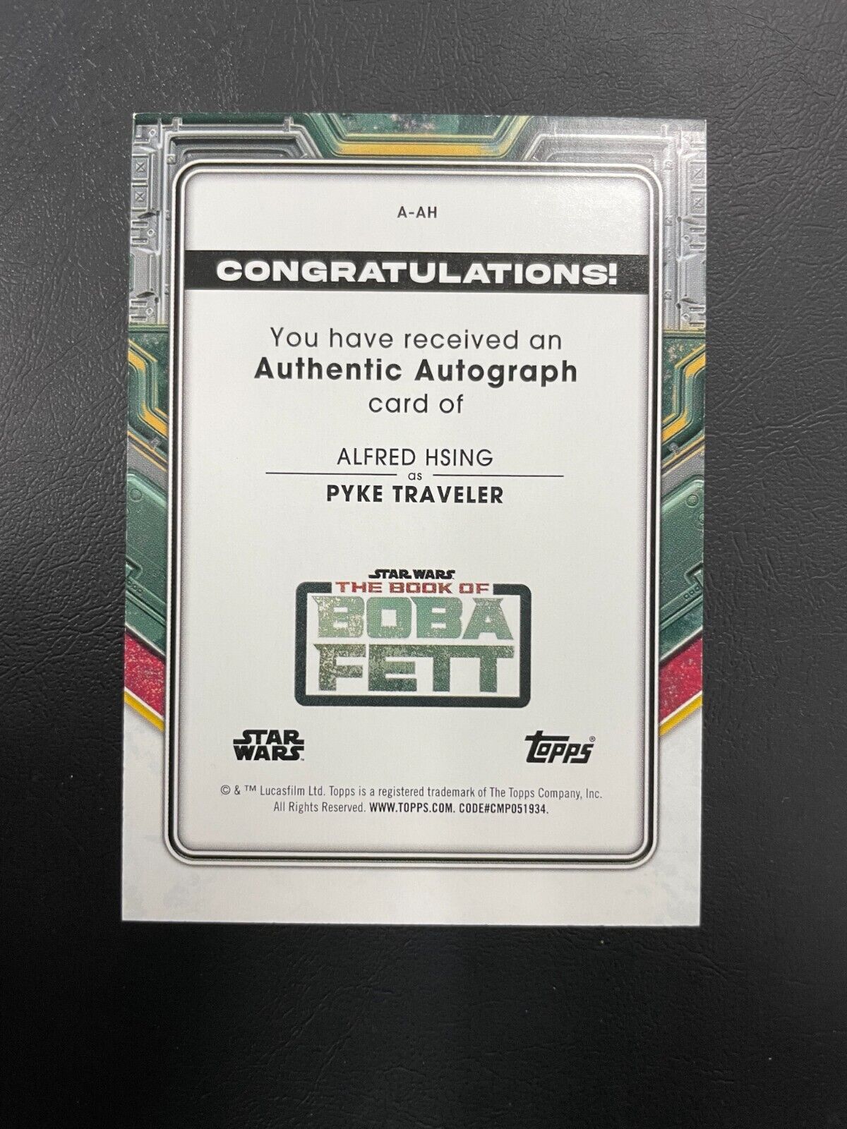2022 TOPPS STAR WARS BOOK OF BOBA FETT ALFRED HSING - Pyke Traveler AUTO #/99