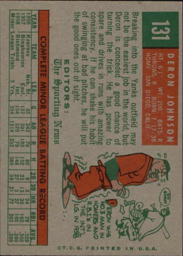 1959 Topps #131 Deron Johnson RS RC - NM